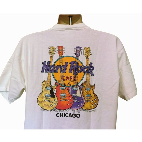 Winterland Productions Other - Hard Rock Cafe Chicago Tee Shirt XL White Guitars Short Sleeve Illinois Cotton